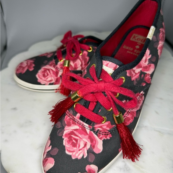 Keds Shoes - Women's Kate Spade New York Keds Floral Red Black Tassel Lace Up Sneakers Size 6
